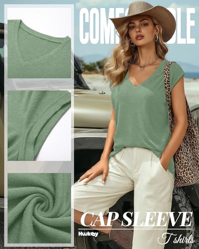 Image of Huukeay 3 Pack Women's V Neck Cap Sleeve T Shirts