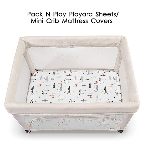Image of Pack n Play Sheets, BROLEX 2 Pack Mini Crib Sheets,Stretchy Portable Fitted Playard Sheet Set, Convertible Playard Mattress Cover,Ultra Soft Breathable Material,Starsmoon Balloon