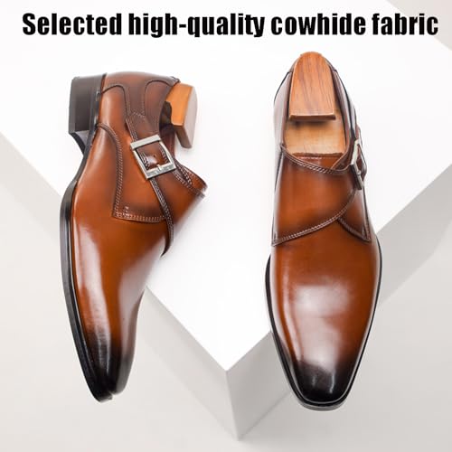 Men's Genuine Leather Monk Buckle Dress Loafers Fashion Plain Toe Slip on Low top Business Tuxedo Formal Leather Non-Slip Breathable Casual Shoes2