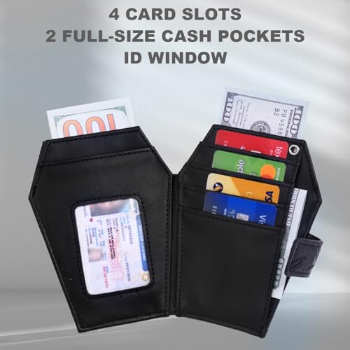 Gothic Coffin Wallet for Women | Embossed Skull, Bats & Spiders | Punk Bifold Leather Wallet | Perfect Goth Gift for Halloween - Image 4