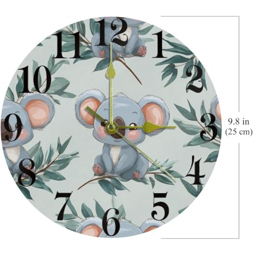 Horloge murale koala ronde et silencieuse en quartz pour bureau