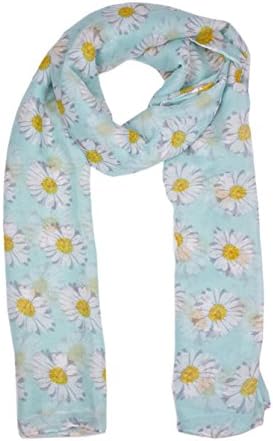 Goldkidlondon Lady Womens Colorful Long Daisy Flower Print Scarf Wraps Shawl Soft Scarves-(Sc41-Turquoise)
