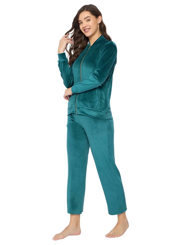 Clovia Conjunto de chaqueta y pijama chic básico para mujer, terciopelo