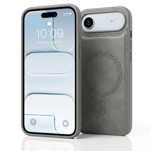 Image of amazon basics Premium PU Leather Case for iPhone 17 Air, MagSafe Compatible Magnetic Ring, Sleek Protective Back Cover - [Gray]