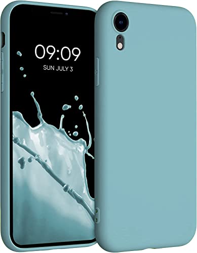 Image of VONZEE Microfiber Candy Case Compatible for iPhone Xr Smooth Touch Cushion Liquid Soft Silicone Gel Rubber Phone Case (Cactus), Blue