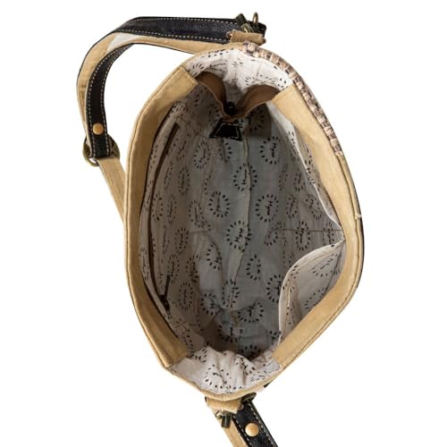 Myra Bag Vintage Purse - Sundown River Crossbody Bag for Women, Woven Patchwork Canvas, Tribal Upcycled Woven, Leather Accents, Print Design4