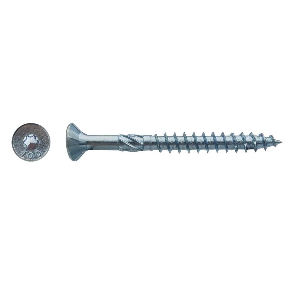 D-Work - Lote de 50 tornillos para construcción de madera, cabeza avellanadora Torx T40, 8 x 380 mm, zincado blanco