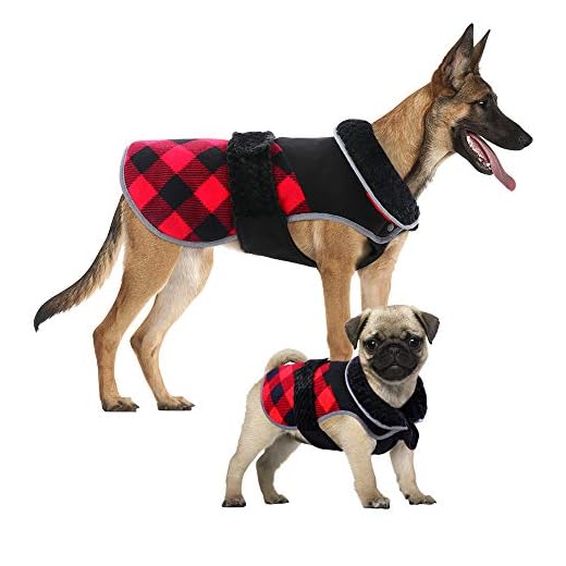 Kuoser Dog Coat, Reversible Dog Cold Weather Coats, Warm Fleece Dog Jacket British Style Plaid Puppy Vest, Windproof Dog Winter Clothes Snow Jackets for Small Medium Large Dogs