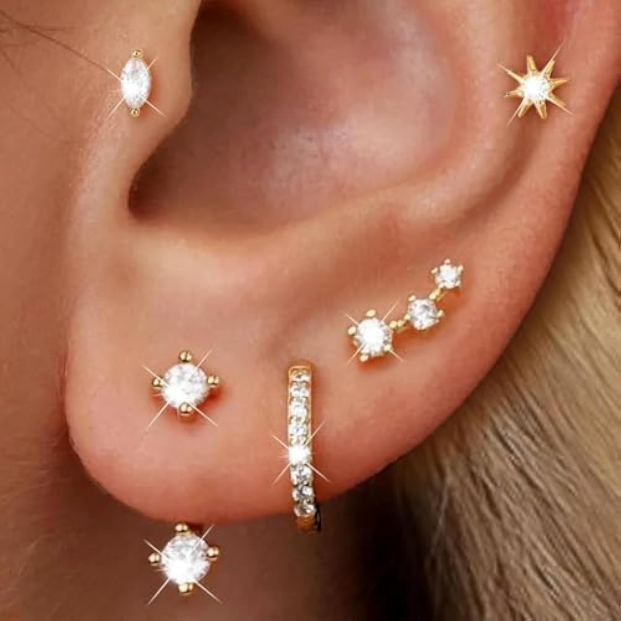 Women's Gold Plated Set of 6 Earrings, Elegant Gift