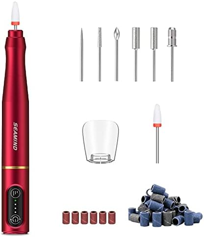 Electric Cordless Nail Drill Machine,Professional Nail File Set for Manicure Pedicure Polishing Shape, Salon Efile Tool for Acrylic, Gel Nails with Ceramic Drill Bit and Sanding Bands(Red)