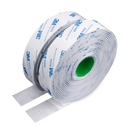 Image of Hook and Loop Tape with 3M 9448A Adhesive, Heavy Duty, 1 inch x 16.5Ft, White | Industrial Strength Hook Loop, Self Adhesive Nylon Fabric Strips for Home, Office, Organization, Deco, Craft, DIY Projects