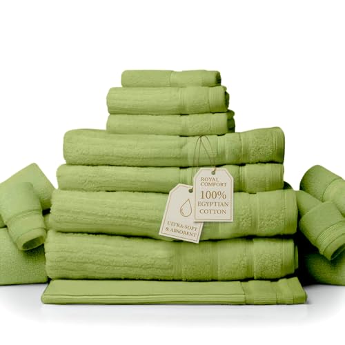 Royal Comfort Luxury Bath Towels Set Egyptian Cotton 600GSM Ultra Soft and Absorbent - 2 x Bath Towels, 2 x Hand Towels, 2 x Face Towels, 1 x Bath Mat, 1 x Hand Glove (Spearmint, 8 Piece Set)