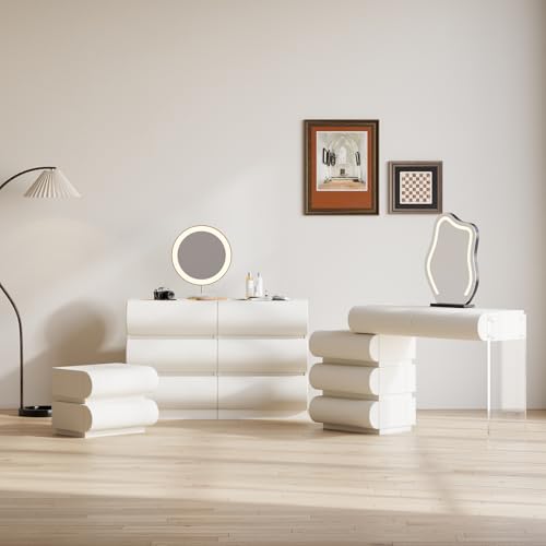 homary Modern 6 Drawers Dresser, 39.4" Wide Faux Leather Chest of Drawers with Modern Design, Storage Dressers Organizer for Bedroom Living Room Hallway, White
