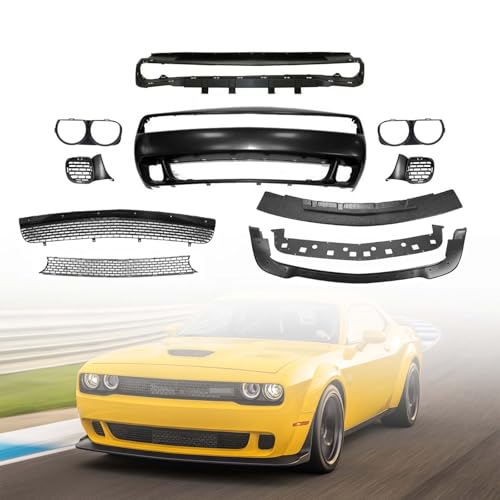 Full Front Bumper Cover and Grille and Lip Hellcat Style Replacement For 2015-2023 Do-dge Challenger - Hellcat style full Front bumper replacement body kit
