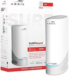 ARRIS Surfboard S33 DOCSIS 3.1 Multi-Gigabit Cable Modem | Pairs with Any Wi-Fi Router | 2.5 Gbps Ethernet Port | Approved for Cox, Xifinity, Spectrum & Others | Internet Speed Plans up to 2500 Mbps