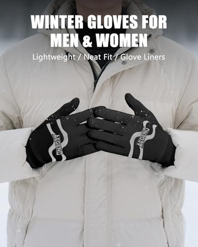 Image of Aegend Lightweight Winter Gloves for Men Women, Warm Running Gloves Touchscreen Thermal Glove Liners for Cold Weather Driving, Cycling & Hiking, Non-Slip, Elastic Cuff, Stretchy, Durable