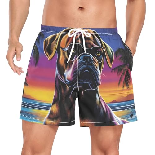 Mens Swim Trunks with Liner, Dog Hawwii Beach Cool Quick Dry Beach Swim Shorts, Swimwear Bathing Suits S - Main Image