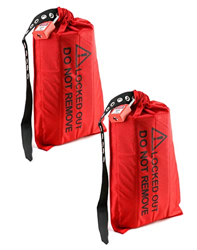QWORK Electrical Plug Lockout Lock Bag, Safety Plug Lockout Tagout Bag for Oversized Electrical Plug and Hoist Control, 10 x 17 in, Red, 2 Pack