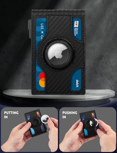 Image of Slim Wallet for Men with AirTag Holder,Pop Up Wallet with ID Window,RFID Wallet for Men | Credit Card Holder with Money Clip, Pop-up feature Minimalist Wallet for Men's Gifts
