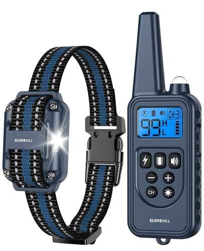 SLOPEHILL Dog Training Collar with Remote 4200FT Electric Shock Collar Waterproof E-Collar with Beep Vibration Shock Flash Light and No Shock Mode for 8-140lbs Small Medium Large Dogs Dark Blue