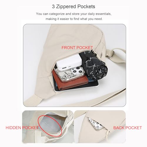 Small Crossbody Sling Backpack Men Women Sling Bag Chest Bag Daypack Nylon for Travel Hiking Walking Daily Casual Beige3