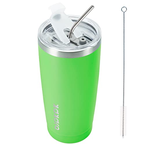 Image of BJPKPK 20oz Coffee Tumbler with Lid & Straw, Insulated Stainless Steel Mug | Double Wall Vacuum, Keeps Hot /Cold, BPA Free, Leak Proof, Iced Coffee Cup Fit Car Holder, Travel & Beach, Green