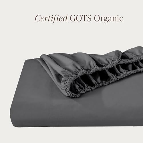 Bare Home 100% Organic Cotton Percale Fitted Sheet (Full XL, Grey) - image 2