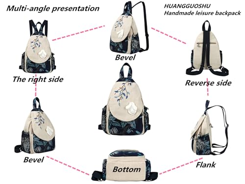Image of Small Canvas Backpack, Retro Boho Washed Hippie for Women Daily Commute (Rabbit Decorations)