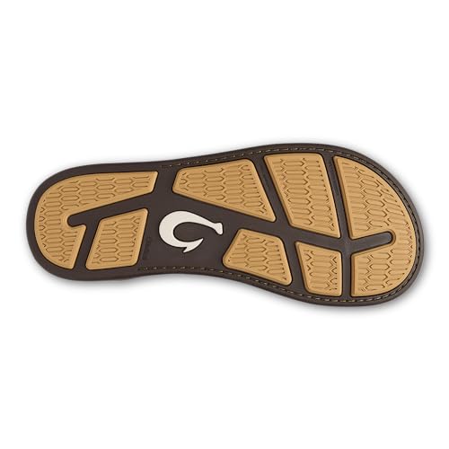 OluKai Tuahine Palm Men's Waterproof Full-Grain Leather Flip Flops, Arch Support Beach Sandals, Wet Grip Outsole for All-Day Comfort, Dk Java/Golden Sand, 10 - image 6