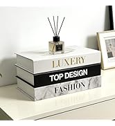 3Pcs Decorative Books for Coffee Table Room Decor Aesthetic Black and White Stacked Modern Fake B...