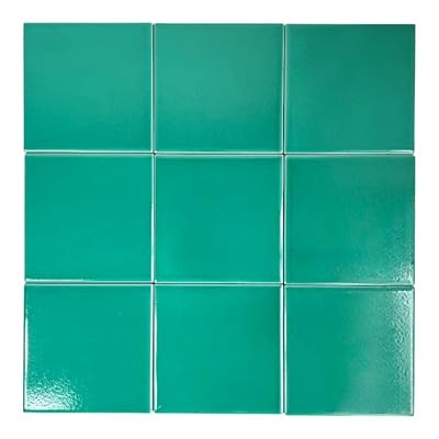 Set of 9 Ceramic Tiles 4"x4" Solid Color Versatile and Long-Lasting Wall and Floor Decor Backsplash Kitchen Bathroom (Teal Green)