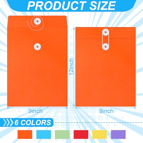 Fullhawl 100 Pcs Interoffice Envelopes with String Tie Closure and Button 9 x 12 Inches Mailing Envelopes Colored Expandable Files Folders Peper Document Envelope for Home Office Business Storing by Fullhawl - Used condition - Image 2