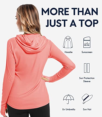 Sun Shirt For Women Uv Protection Women's Activewear T-Shirts Workout Hoodie Quarter Zip Pullover Hiking Running Thumbhole Hoodies, Coral, Xl #TOP5