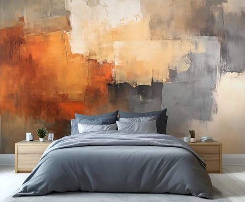 Image of YXQAIED Burnt Orange Wallpaper, Retro Orange Wallpaper Mural, Abstract Wallpapers for Bedroom Living Room, Not Self-Adhesive Home Decor 3D Wall Murals