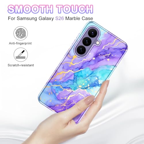 Btscase for Samsung Galaxy S26 Case, [Military Grade Drop Tested] Marble Pattern Design Slim Rugged Shockproof Women Girls Men Protective Anti-Scratch Cover, Light Purple/Blue by Btscase - Used condition - Image 2