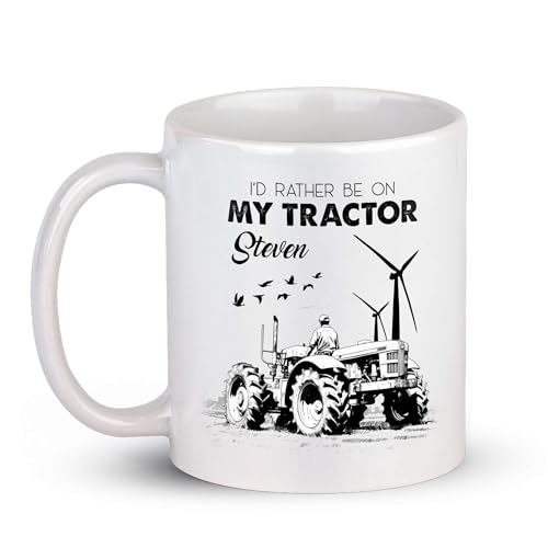 Personalized Name I’d Rather Be On My Tractor Coffee Mug,