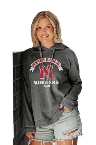 Nebraska Cornhuskers NCAA Officially Licensed Women's Hooded Sweatshirt Burnout Vintage Scholar, Large