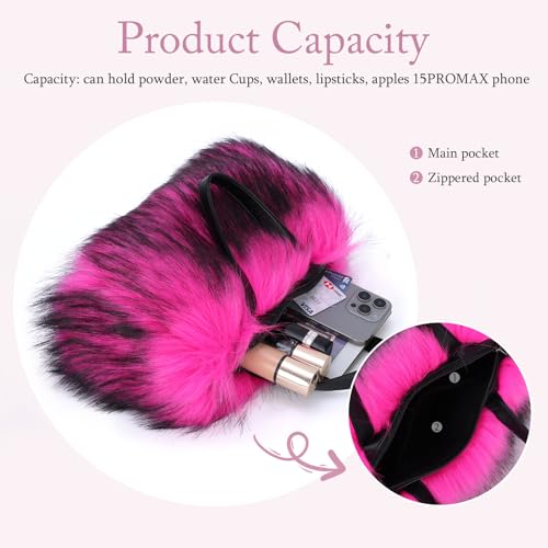 Oweisong Faux Fur Tote Handbag for Women Furry Shoulder Crossbody Bag Fluffy Plush Hobo Satchel Top Handle Bag3