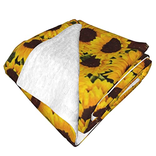 Yellow Sunflowers Printed Throw Blanket Ultra-Soft Fuzzy Blanket Warm Blanket Fluffy Reversible Blanket For Bed And Couch #TOP2