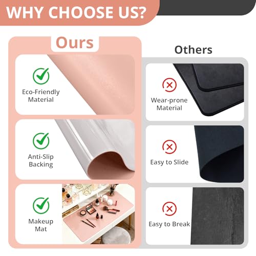 Image of LovePads Makeup Mat for Vanity, 16 x 32 Dual-Sided Desk Pad & Vanity Cover Top, Waterproof PVC Protector Mat for Dresser, Nail Art, Craft Tables (Pink+Silver)