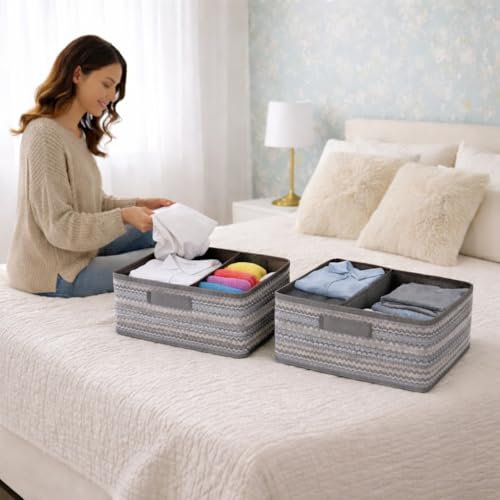 Image of DALUCI Foldable Wardrobe Organizer Storage Box (Pack of 6, Grey) | Premium Clothes Storage Basket for Wardrobe & Closet | Strong Non-Woven Foldable Boxes for Storage | Space Saving Cloth Organizer