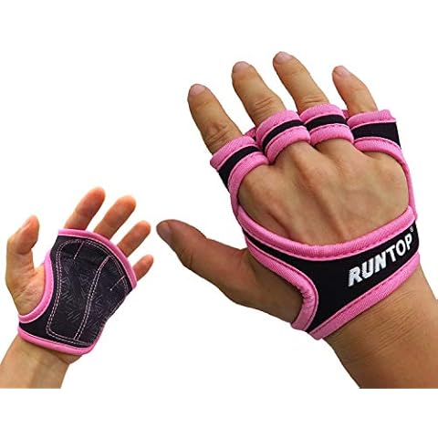 RUNTOP Workout Gloves Fitness Cross Training WODS Gym Yoga Exercise Grip Pads Weight Lifting Powerlifting Anti-Slip Barehand Strong Grips Palm Protect Men Women (Pink, S) Cover