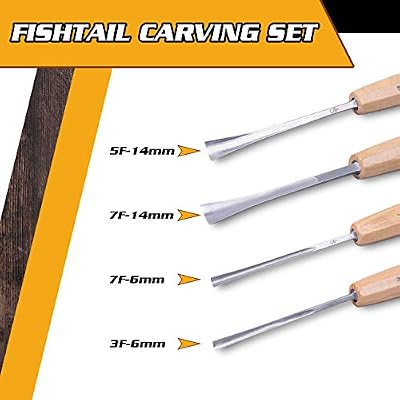 Hand-Sharpened Wood Carving Tools Set of 4 Fishtail Chisels and Gouges with Canvas Case, Razor Sharp CR-V 60 Steel Woodworking Tools, High-Quality Wood Carving Chisel Set for Beginners from Schaaf