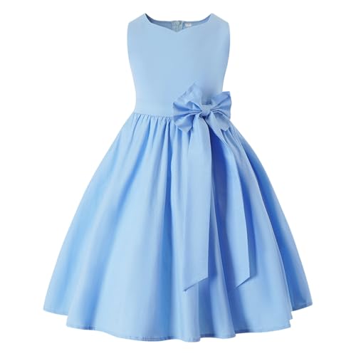 Robe sans manches unie avec nœud WWricotta pour fille de 4 à 10 ans