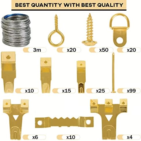 260 Pcs Heavy Duty Picture Hooks for Hard Walls | Picture Hanging Kit with Wire, D-Rings, Sawtooth Hangers and Nails with Screws | Picture Hanging Hooks for Picture Frames, Mirrors, Paintings & Decor