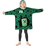 Minecraft Hoodie Blanket Boys Teens, Creeper Wearable Blanket Hooded Loungewear, Oversized Fleece Poncho, Gamer Gifts for Boys (Green/Black)