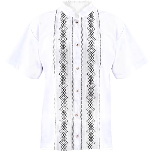 Mexican Guayabera Short Sleeve Shirt for Men Traditional Style Pattern Embroidery Mexican Shirt. Made in Mexico. 100% Cotton