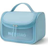 Necessaire Transparente Viagem Bolsa Ideal para Cosméticos Maquiagem Higiene Pessoal Fechamento com Zíper Fácil Acesso Design Moderno Funcional Impermeável (Azul)