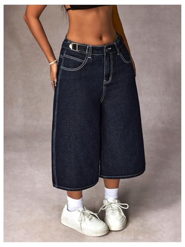 OYOANGLE Women's Wide Leg Cropped Jean Loose Denim Low-Rise Hip Hop Streetwear Capri Jeans3