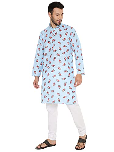 Image of Maharaja Floral Printed Linen Kurta Pyjama Set for Men